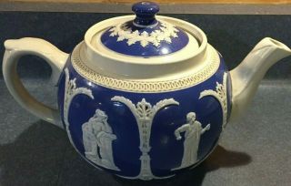 Wedgwood Jasperware Dudson Brothers Hanley England Teapot Blue And White