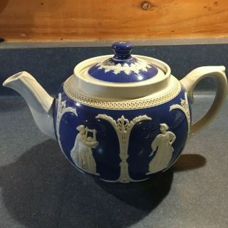 Wedgwood Jasperware Dudson Brothers Hanley England Teapot Blue and White 2