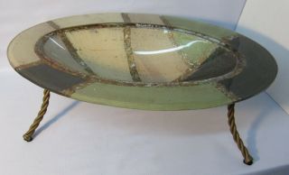 Evans Design Handsome And Unique Vintage Bowl That Sits On Metal Cradle