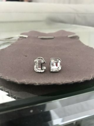 Rare Vintage Christian Dior Silver 925 Crystal Cd Stud Earrings Authentic