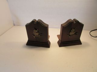 Vintage Owl Bookends Wood Wooden Brass Owls Books Library Decor Country Birds