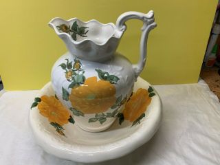 Vintage 1945 Hand Painted Cash Family Pitcher & Wash Basin