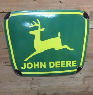 Xl Rare Vintage John Deere Tractors Porcelain Service Station Sign 26” X 21”