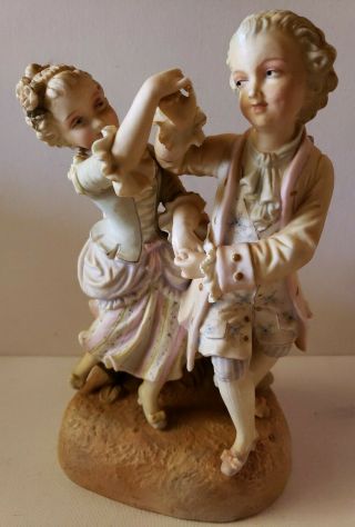 Antique Dresden Style Bisque Porcelain Dancing Boy And Girl