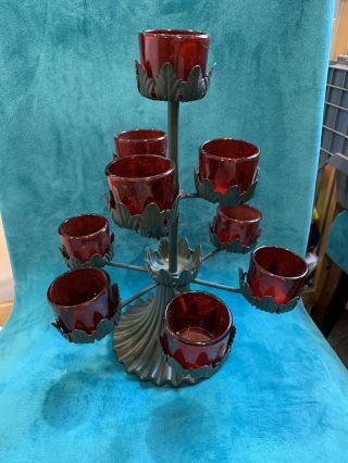 Petites Choses Black Metal With 10 Red Candle Holders Candelabra Tree Red Black