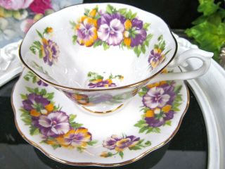 ROYAL ALBERT tea cup and saucer pansy floral chintz teacup avon shape 1950s 3