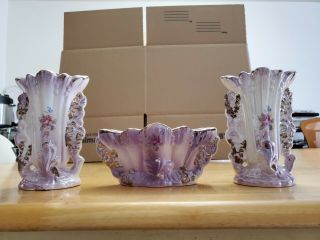 3 Piece Vintage Planter Victorian Style Porcelain Planter Set