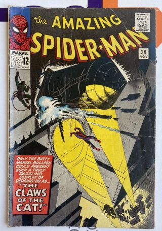 Spider - Man 30 (marvel,  1965) 1st App Of The Cat Burglar