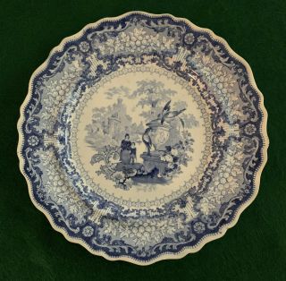 Antique Blue & White Staffordshire 9 " Plate Columbia Pattern By Ralph Hall C1830