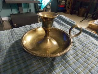Vintage Brass Chamber Stick Candle Holder W/ Patina 4 1/4 " Vg