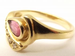 Vtg 14K Gold Pink Tourmaline & Diamond Ring Sz 6.  25 Estate Ornate Pear Cut 2