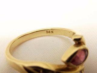 Vtg 14K Gold Pink Tourmaline & Diamond Ring Sz 6.  25 Estate Ornate Pear Cut 3
