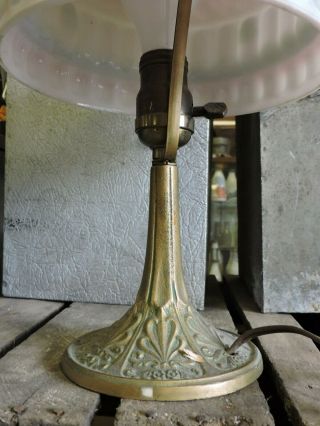 Antique Ornate Arts & Crafts/Art Nouveau Metal & Painted Glass Shade Lamp (VE) 3