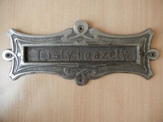 Rare Old Antique Vintage Sign For Letters Iron Listy I Gazety Plaque Furniture
