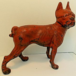 Antique Cast Iron Boston Terrier Dog Doorstop Right Facing 10 " Barn Find