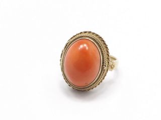 Vintage Chinese Export Silver Filigree Gold Washed Coral Ring,  Adjustable Band