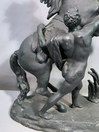 LG 19thC Antique FRENCH Victorian HORSE & NUDE MAN Groomer Coustou MANTEL STATUE 3