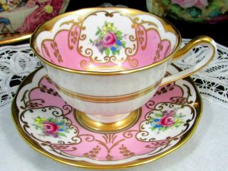 Salisbury Candy Pink Fancy Gold Gilt Designs Floral Tea Cup And Saucer