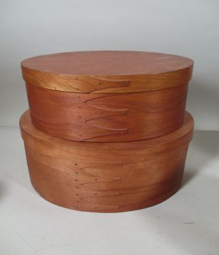 2 Vintage F O Merz Oval Shaker Wood Wooden Box Set W E Harris Chatham Ma Sewing
