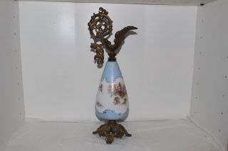 Antique Victorian Hand Painted Glass & Metal Mantle Ewer/pitcher - Cherubs