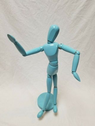 21.  5” Vintage Artist Model Figure Jointed Articulated Wood Blue Mannequin Doll 2