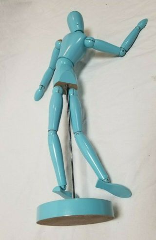 21.  5” Vintage Artist Model Figure Jointed Articulated Wood Blue Mannequin Doll 3