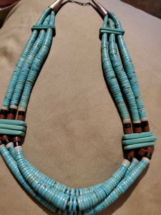 Vintage Native American Turquoise And Sterling Necklace
