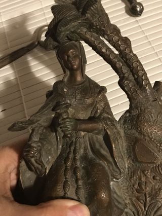 Antique Spelter / Metal Statue / Figurine Of Woman,  Figure,  Steer Palm Tree