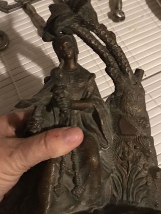 Antique Spelter / Metal Statue / Figurine of Woman,  Figure,  Steer Palm Tree 2