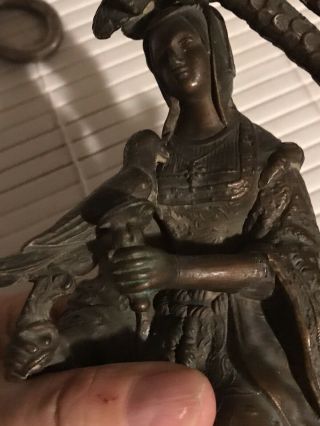 Antique Spelter / Metal Statue / Figurine of Woman,  Figure,  Steer Palm Tree 3