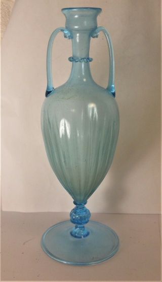 Fine & Delicate Antique Venetian Glass 2 Handled Vase With Open Pontil 10 1/2