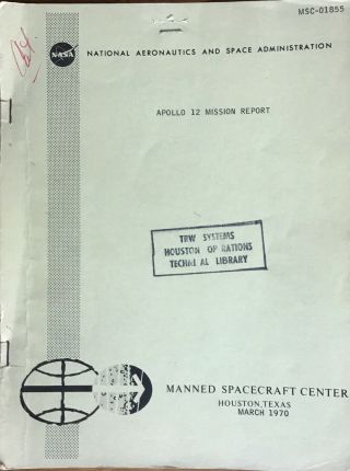 Vintage Apollo 12 Mission Report Nasa Msc - 01855 Charles Conrad