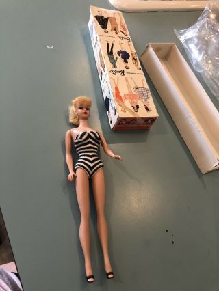 Vintage 5 Ponytail Barbie Doll Blonde Solid Body,  1960’s With Unmatcdbarbie Box