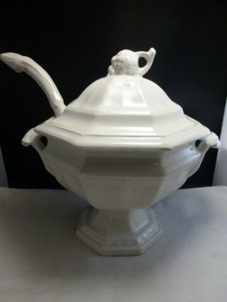Large White Vintage Red Cliff Ironstone Soup Tureen W/ Ladle - Post 1940