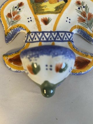 Vintage FRENCH Faience Porcelain FLEUR DE LIS HENRIOT QUIMPER HOLY WATER FONT 3