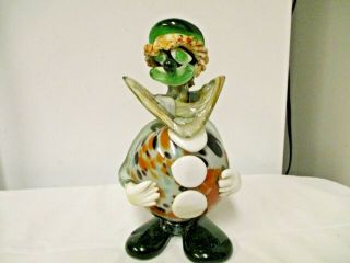 Vintage Art Glass 9 " Multicolor Clown Figurine - Murano Style -