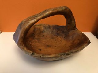 Antique Birds Eye Maple Burl Basket Bowl Handle Hand Carved Folk Art Primitive
