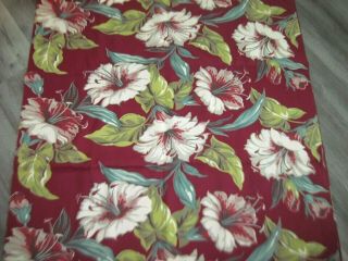 5 1/2 Yds Vintage Barkcloth W/hibiscus In Maroon/lime/gray Ex Cond