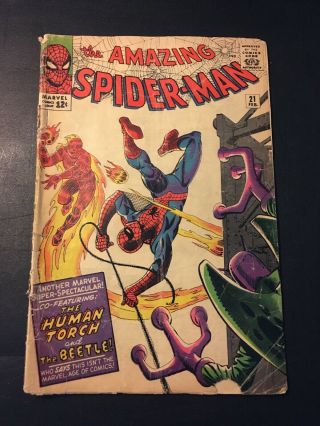 Spider - Man 21 1965 Marvel 2nd App The Beetle Stan Lee Steve Ditko Gd,