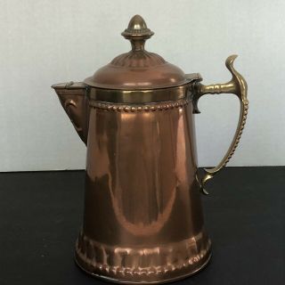 Antique Embossed Copper Brass Tea Coffee Pot Rochester Stamping Hinged Lid