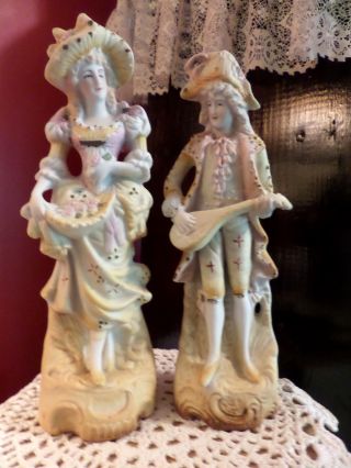 Vintage Porcelain Bisque Pair Man & Woman Figurine L&m Inc Lipper & Mann 8 1/2 "