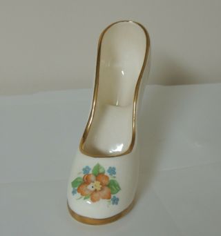 Shoe Figurine Cream With Gold Trim And Orange Flowers Vintage Porcelain Ceramic