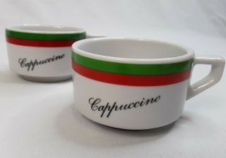 Set Of 2 Bia Cordon Bleu Cappuccino Cups White W/red & Green Stripes Made Brazil