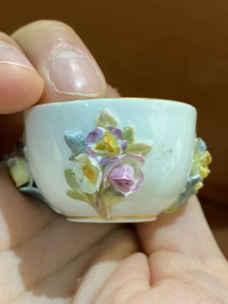 Antique Miniature Meissen Porcelain Flower Encrusted Cup And Saucer - 3