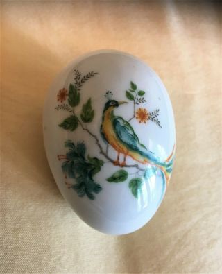 Limoges France White Egg Shaped Trinket Box,  Hand Painted Bird