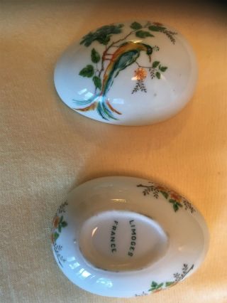 Limoges France White Egg Shaped Trinket Box,  hand painted bird 2