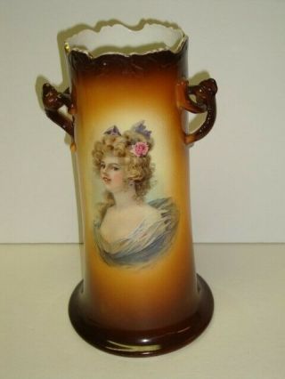 Lovely Vintage Large Ioga Warwick Type Vase With A Portrait Of Victorian Lady