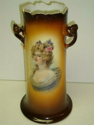 LOVELY Vintage Large Ioga Warwick TYPE Vase With a Portrait of Victorian Lady 2