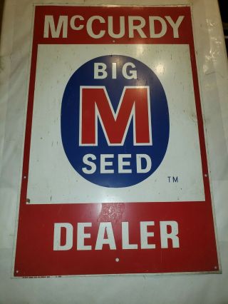 Vintage Mccurdy Big M Seed Dealer Farm Sign 28x18 Press Sign Co
