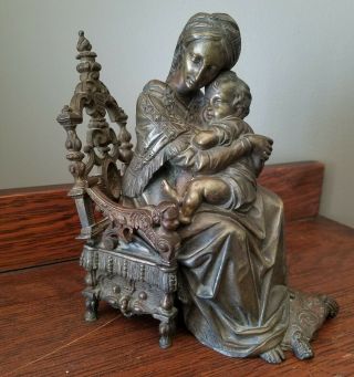 Antique Bronze Victorian Figural Mother And Child 7.  5 " Vintage Patina